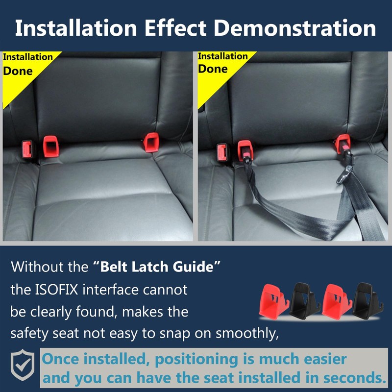 JHKLS ISOFIX Interface Belt Latch Guide, Red 2pcs, Black 2pcs