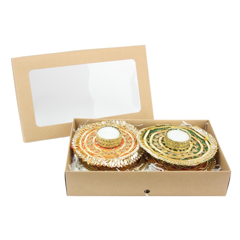 Diwali Gift Rangoli Gota Diya Tea Light Holder Set of