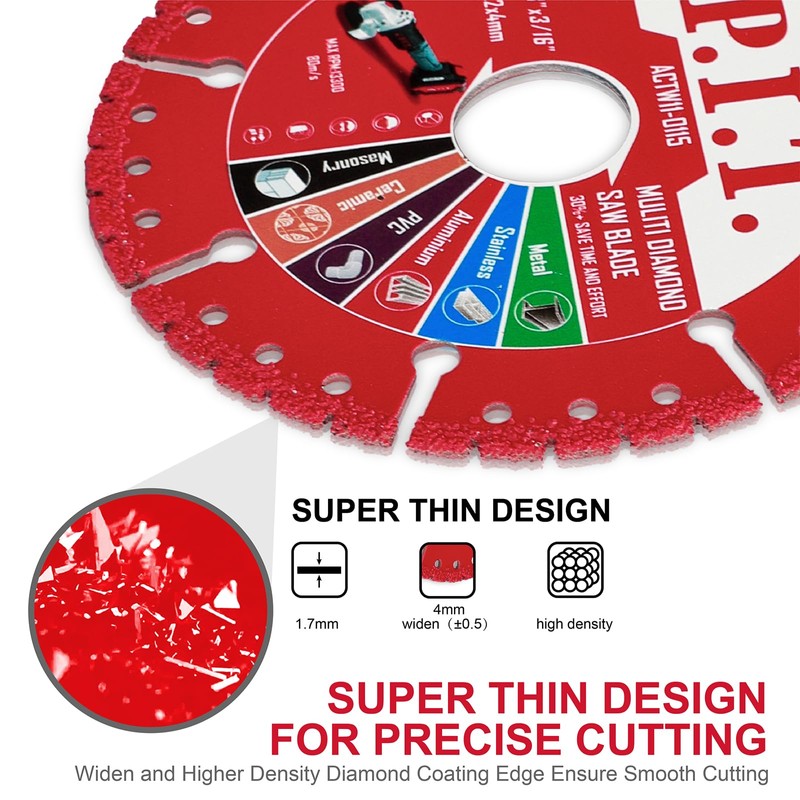 P.I.T. 3-Pack 4-1/2" Vacuum Brazed Diamond Cutting Disc, 7/8" Arbor