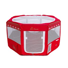 Pawer 45"x24" 8-Panel Foldable Pet Playpen, Red with Christmas Pattern Printing,Personalize Extra Fabric Piece Available, for Cat/Dog/Puppy, 600D Oxford Cloth Portable Kennel with Carry Bag
