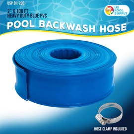 U.S. Pool Supply Pool Backwash Hose 2" x 100', Pool Drain Hose, Drainage Hose, Sump Pump Discharge Hose, Heavy-Duty Inground Pool, Flexible Lay Flat Filter Pump Draining, Clamp