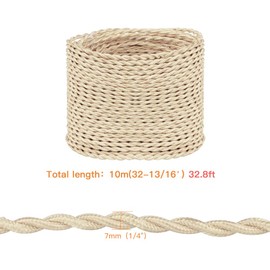 10 Meters / 32.8FT Beige Braided Cable, Helunsi 3 Core Electrical Cable, Vintage Braided Flex Cable Twisted Fabric Electrical Wire for DIY Industrial Pendant Lights or Other Appliances - Beige