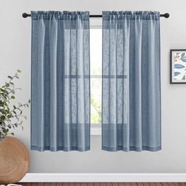 NICETOWN Linen Sheer Curtains 84" L for Living Room, Pocket Top Semitransparent Sheer Vertical Drapes Causal Window Treatment for Patio/Sliding Door, W52 x L63, Set of 2, Stone Blue