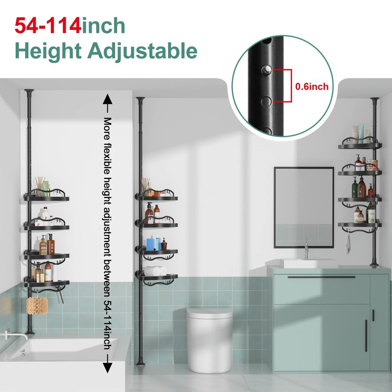 COCONUT Shower Caddy Tension Pole, 54-114 Inch Rustproof Corner Shower