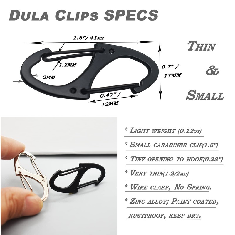 Bytiyar Small Carabiner Clips 1.6 inch(41mm) Metal Double Sided Spring