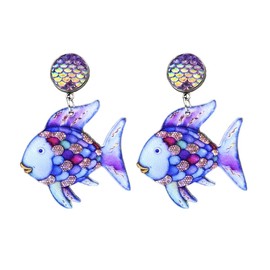 Acrylic Rainbow Fish Earrings Whale Mermaid Drop Dangle Earrings Cute Ocean Animal Earrings for Women-Rainbow Fish
