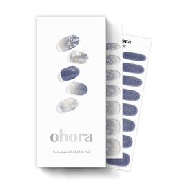 ohora Semi Cured Gel Nail Strips (N Gleam Blue) - Blue, Glitter, Works with Any UV/LED Lamps, Salon-Quality, Long Lasting, Easy to Apply & Remove - Includes 2 Prep Pads, Nail File & Wooden Stick