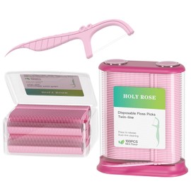Holy Rose Dental Floss Dispenser with 100 Picks - Flossers Case with 200 Floss Sticks,Mint Flavored,Dual-Line Design,is Perfect Tool for Teeth Cleaning.