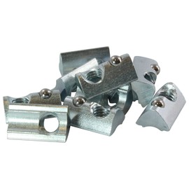 10x T-Slot Nuts 6 St M6 Nut 6 Type I - M6 with Bridge, Spring Ball, Galvanised Steel