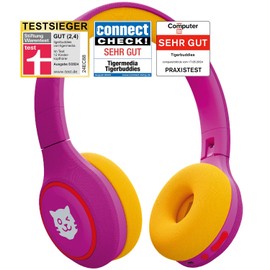 tigermedia tigerbuddies Bluetooth Children's Headphones, Adjustable Fit & Soft Pads, Children's Headphones with Volume Limiting, Jack Plug & Bluetooth, 8 Hours Wireless (Purple/Yellow)
