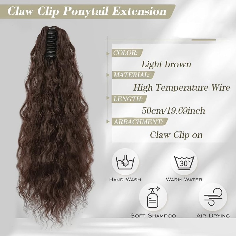 TTPSRY 50cm Womens Wigs Claw Clip Corn Wave Ponytail Realistic