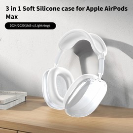 3-in-1 Case for Airpods Max Headphones, Case Compatible with AirPods Max Ear Pads (Transparent-Black Gradient + White)