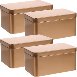 Cajas de Hojalata Rectangulares Grandes para Dulces y Té, Set de 4 Piezas 13x8x6.4 Cm, Colores Dorado y Rosa Oro Mate, Caja de Almacenamiento con Tapa Sellada para Cocina