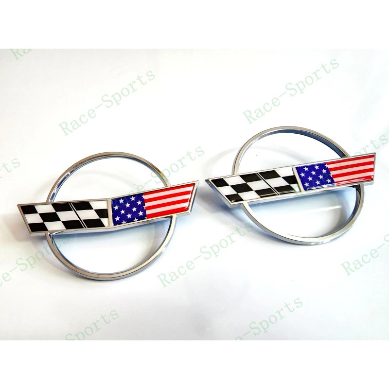 AUTO 2PC Chrome Front & Rear Gas Lid Blue Cross