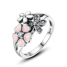 PAHALA 925 Sterling Silver Pink Cherry Crystal Cubic Zirconia Pave Wedding Engagement Band Ring 7