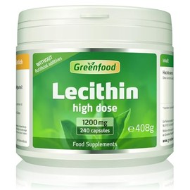 Greenfood Lecithin, 1200 mg, 240 Capsule, Highly dosed - Without Artificial additives. Without Genetic Engineering. Softgel Capsules