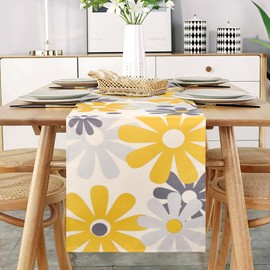 Table Runner Flowers Modern Yellow Grey Table Runner Tablecloth Restaurant Decoration Linen Wrinkle-Free Non-Slip Table Runner Decorative Table Linen Dining Table Party Wedding Place Mats Washable 40