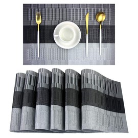 PIGCHCY Placemats,Washable Woven Vinyl Placemats for Dining Table,Easy to Clean Plastic Placemats Set of 6(Black)