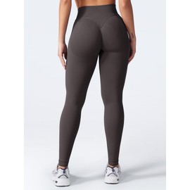 VOYJOY Women Seamless Impact Leggings Scrunch Workout Leggings Medium Waist Tummy Control Butt Lifting Gym Yoga Pants Dark Brown S