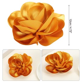 PATIKIL Flower Brooch Pin 4.72 Inch Satin Fabric Rose Pearl Camellia Lapel Pins Wedding Party Dance Banquet Dress Suit Ceremony Clothes Accessories Jewelry for Women Gold 1 Pcs
