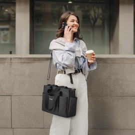 G4Free Canvas Tote Bag for Women Work Large Crossbody Laptop Bags with Pockets Zipper for Nurse Teacher College (Black)