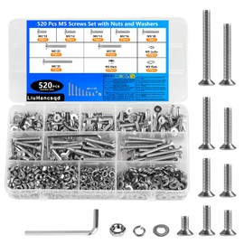 520-Piece M5 Screws Set, Countersunk Screws and Nuts Set, Hexagon Socket Screws with Nuts and Washers Set, Flat Head Screws Hex Screws Thread Screws Set