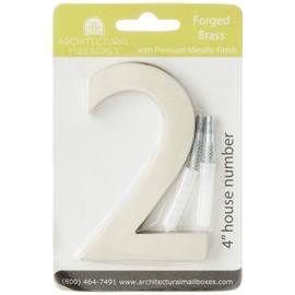 Architectural Mailboxes 3582SN-2 4 inch Solid Brass Floating House Number, 2, Satin Nickel