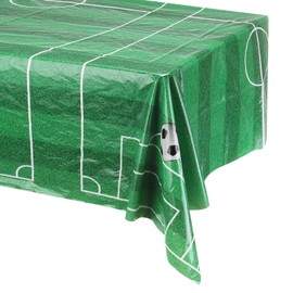 MECCANIXITY Soccer Tablecloth, 54 x 108 Inch Plastic Soccer Pattern Disposable Rectangle Sports Soccer Theme Table Cover for Stadium Birthday Party Decoration Green Grass