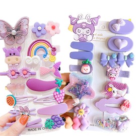 DEVENTORZ Hair Clips, Children, Hairpins, Girls, Luxurious, 28 Piece Set, Hair Accessories, Hair Clips, For Kids, Girls, Hair Ornaments, Colorful, Cute, Birthday Gift (Purple)