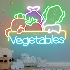 Fresh Vegetables Neon Sign,Dimmable LED Light for Kitchen Wall Decor,USB Powered Light Signs for Salad Restaurant Decor Neon Lights Wall-Mounted Art Decoration 16.1x10.8 inch