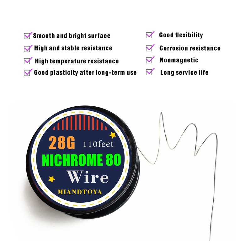 Nichrome 80 Wire，110feet 28Gauge Resistance Wire Cr20ni80 Bendable Soft for