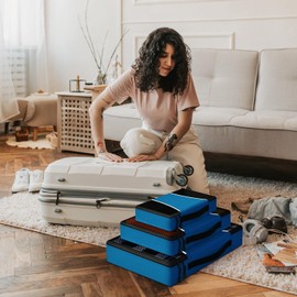 Vinsani 3 Piece Packing Cubes Set Suitcase Travel Organiser Holiday Travelling Essentials Waterproof Breathable Multiuse Clothes Toiletries Bag Luggage Carry On Compression Storage Bags – Blue