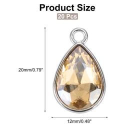 MECCANIXITY 20PCS 12x20mm Alloy Glass Crystal Teardrop Charm Jewelry Making Charm for Necklaces, Bracelets, Earrings Champagne