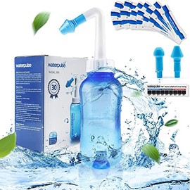 Waterpulse Rinocornio para Enjuague Sinusal, Botella de Lavado Nasal Rinocornio Limpiador de Enjuague a Presión Neti-Pot con Termómetro Adherible para