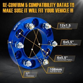 KAX 6x5.5 Wheel Spacers,1 inch 6 Lug Hub Centric Wheel Spacers fit for Tacoma, 4Runner, Tundra, FJ Crui-ser, Sequoia, GX460, GX470 with M12x1.5 Studs 106mm Hub Bore,4pcs