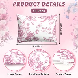 SilTriangle 10 Pcs Floral Makeup Bags with Zipper Canvas Cosmetic Bags Bulk for Women Pencil Bag Travel Toiletry Pouch Gift for Health Nurse Mother Teacher(Pink)