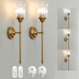 HEQIQEH Vintage Rechargeable Battery Operated Wall Sconces Set of 2 with Clear Fringe Glass Shade, Dimmable Cordless Wall Mounted Lamp Fixtures with Remote Control for Living Room Bedroom Stairs