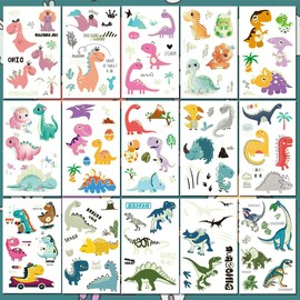 Ukicra Luminous Dinosaur Temporary Tattoos for Kids, Cartoon Dinosaur Tattoos Sticker for Boys and Girls Birthday Party Decorations