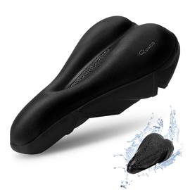 RYACO Gel Bike Seat Cushion Cover Breathable Comfortable Bicycle Saddle Cover with Water Dust Resistant Cover Fits Spin, Stationary Exercise Bike, Outdoor or Indoor Cycling - Black