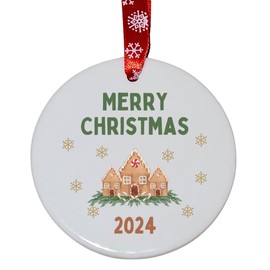 Second Ave Merry Christmas Year Gingerbread House White Ceramic Hanging Circle Christmas Xmas Tree Decoration Bauble