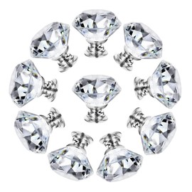 MDPLY 10 Pack Crystal Cabinet Knobs 30mm Diamond Glass Pulls Handles for Dresser Drawer and Kitchen, Bedroom Wardrobe Pulls Bathroom Desk Knobs (10 Pack, Chrome)