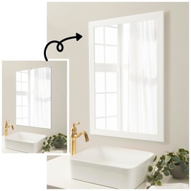 Amanti Art Mirror Makeover 48x24 Bathroom Mirror Frame Border Kit, Peel and Stick Wall Moulding Frame, Fully Assembled Black Border DIY Kit - Mirrored Glass NOT Included - Cabinet White Narrow Trim
