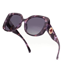 ESAVIA Vintage Oversized Square Sunglasses for Women Luxury Sun Glasses Polarized Black Shades UV 400 Protection 0088 (Purple)