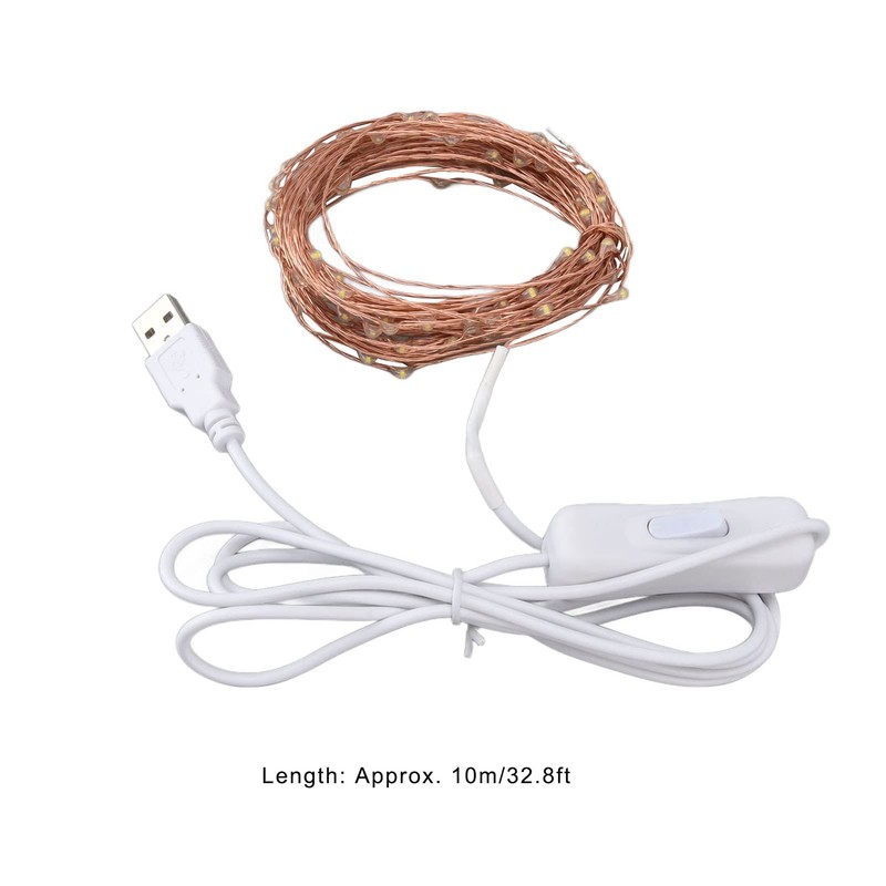 USB Copper Wire String Lights, 100 LEDs 10m/32.8ft DIY Safe