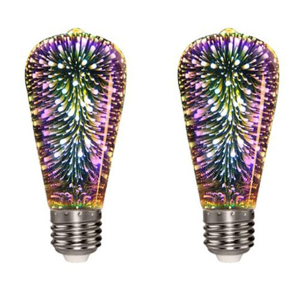 Firework Light Bulbs ST64 LED Filament Lamp 4W LED Light Bulb 3D Fireworks Starry Light Bulb E27 Edison Bulb Multicolor Glass Vintage Starry Lamp for Holiday Party Disco Bar Christmas, 2 Pack