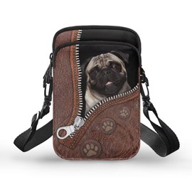TSOVTHRID Womens Dog Print Shoulder Bag for Travel, Pug Dog Paws Zip Brown