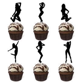 HAKPUOTR Pole Dancing Cupcake Toppers, Black Glitter Dancer Cupcake Toppers for Birthday/Wedding/Bachelorette/Bridal Shower Party Decoration, 24 Pcs