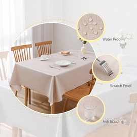 Kioscr Waterproof Rectangle PVC Tablecloth ，Oil Proof Spill Proof Vinyl Table Cloth, Wipe Clean Table Cover for Dining Table, Table Decorations for Party (Beige, 54 * 54inch)