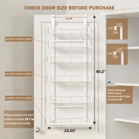 Delamu Adjustable Over the Door Pantry Organizer with Clear Acrylic Panel, 6-Tier Pantry Organization and Storage for Kitchen, Hanging Spice Rack Seasoning Shelves for Cabinet, Easy Install, White