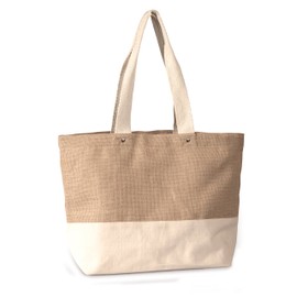 10 oz. Cotton and Jute Combination Shopping Tote bag with Cotton handles 18.5"W x13"H x 5"Gusset